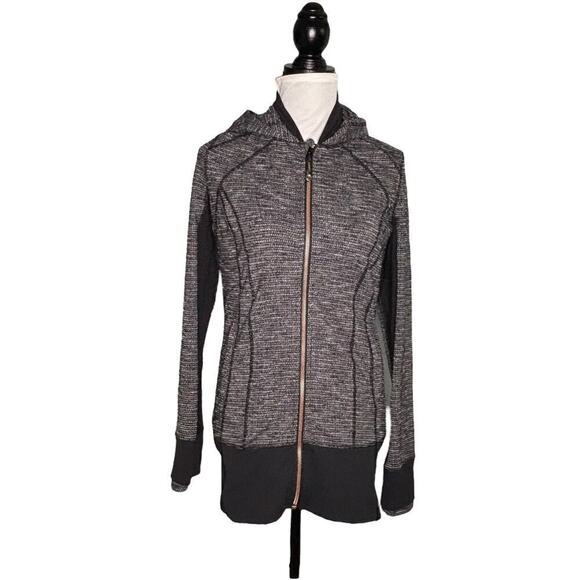 Lululemon Daily Practice Jacket Coco Pique Black White Rose Gold Zipper Size 8 - Picture 2 of 14